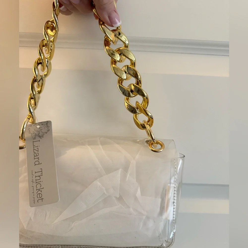 NWT Boutique CLEAR Shoulder Bag with chunky gold chain. - Picture 6 of 7